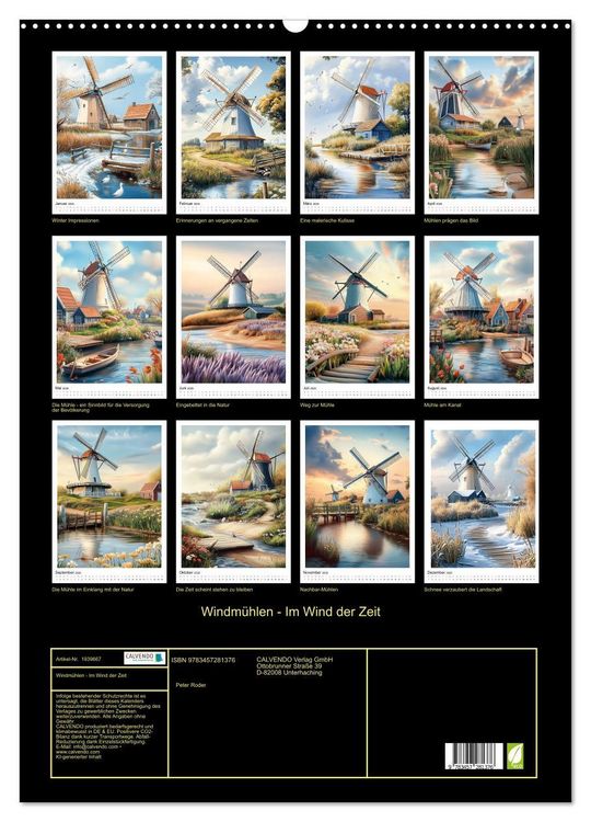 Produktbild: Windm&uuml;hlen - Im Wind der Zeit (Wandkalender 2026 DIN A2 hoch), CALVENDO Monatskalender