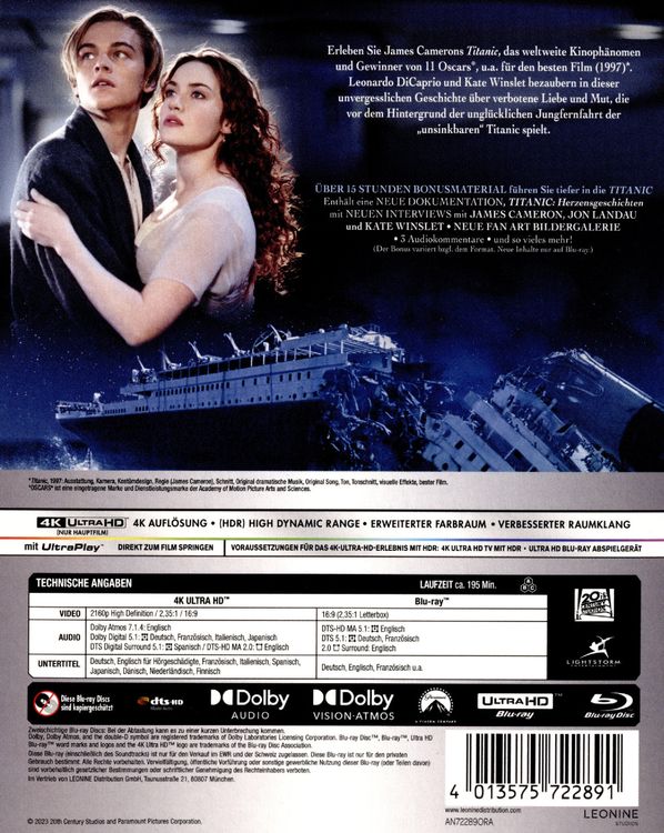 Produktbild: Titanic - 4K Remastered (4K Ultra HD) (+ Blu-ray)
