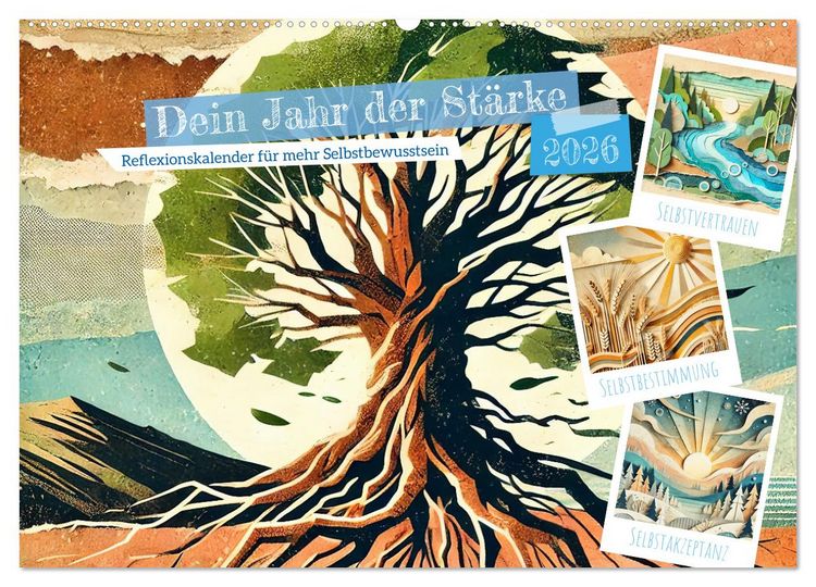 Produktbild: Dein Jahr der St&auml;rke - Reflexionskalender f&uuml;r mehr Selbstbewusstsein (Wandkalender 2026 DIN A2 quer), CALVENDO Monatskalender