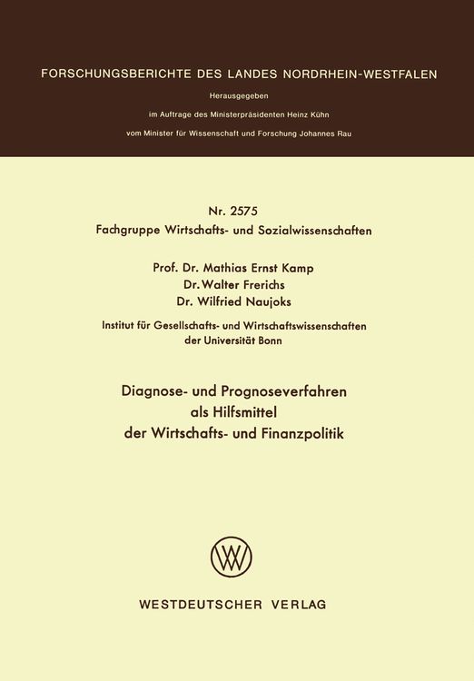 Bild vom Artikel Diagnose- und Prognoseverfahren als Hilfsmittel der Wirtschafts- und Finanzpolitik vom Autor Mathias Ernst Kamp