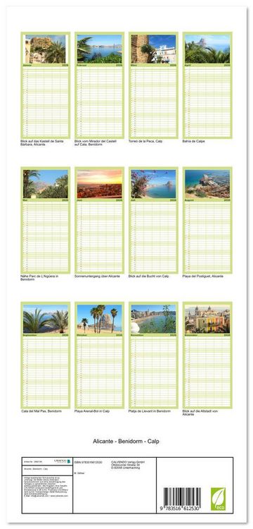 Produktbild: Familienplaner 2026 - Alicante - Benidorm - Calp mit 5 Spalten (Wandkalender, 21 x 45 cm) CALVENDO