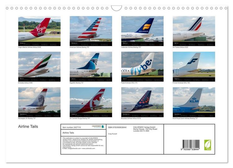 Produktbild: Airline Tails (Wall Calendar 2027 DIN A3 landscape), CALVENDO 12 Month Wall Calendar