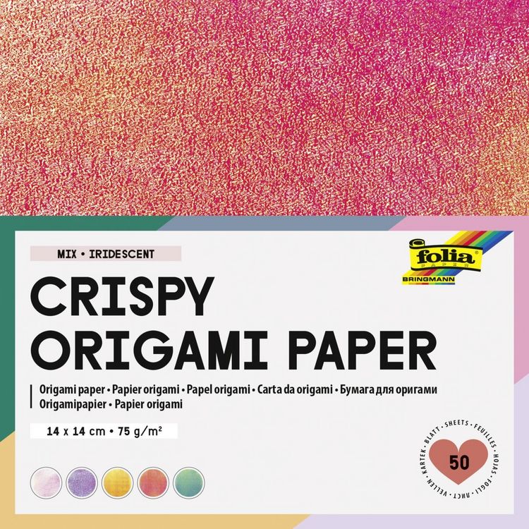 Produktbild: Folia Irisierendes Papier 75g/m&sup2;, 14x14cm, 50 Blatt, 2 Pr&auml;gungen farbig sortiert