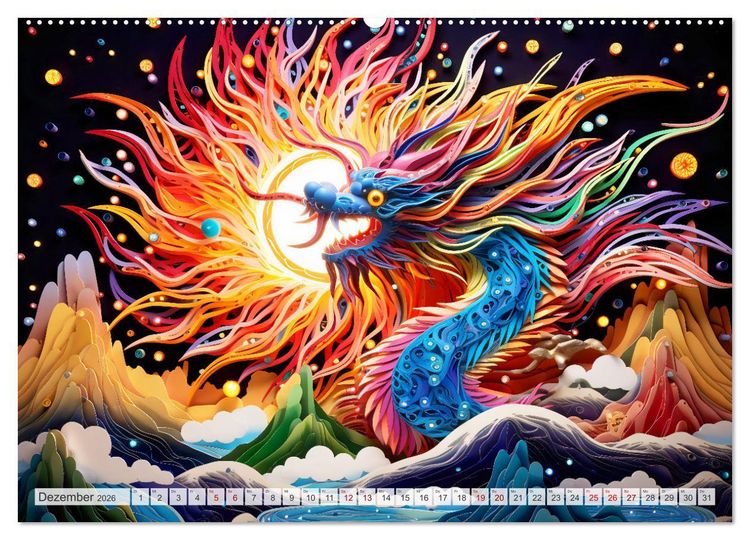 Produktbild: Quilling-Drachen - Jahr des Drachen (hochwertiger Premium Wandkalender 2026 DIN A2 quer), Kunstdruck in Hochglanz