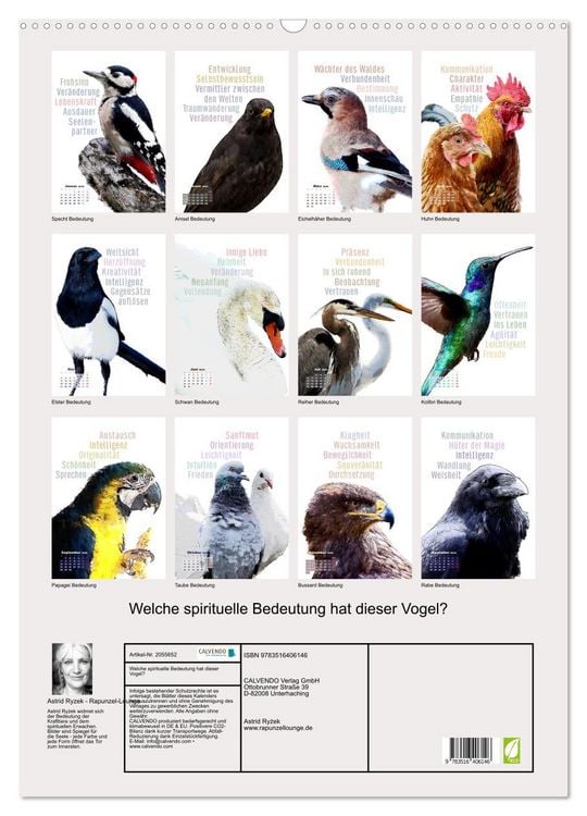 Produktbild: Welche spirituelle Bedeutung hat dieser Vogel? (Wandkalender 2026 DIN A2 hoch), CALVENDO Monatskalender