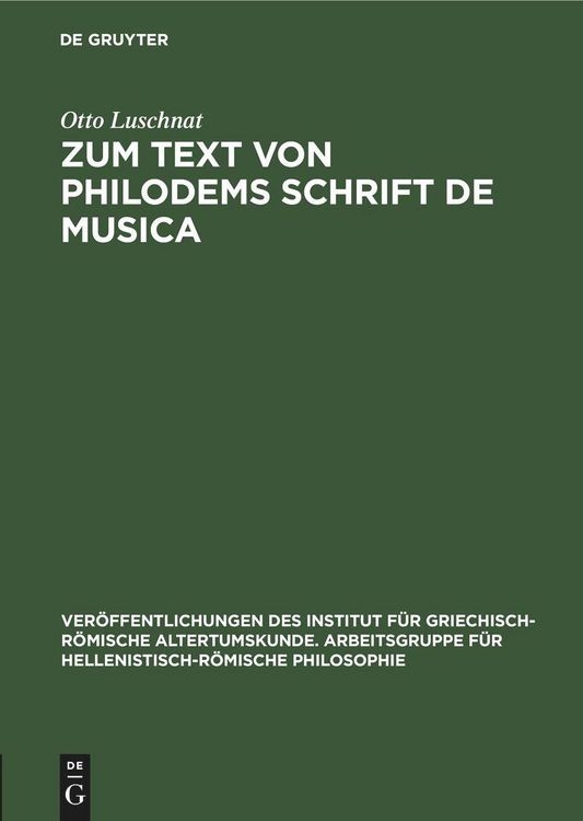 Produktbild: Zum Text von Philodems Schrift De Musica