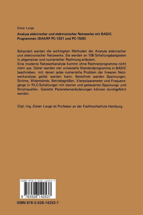Produktbild: Analyse elektrischer und elektronischer Netzwerke mit BASIC-Programmen (SHARP PC-1251 und PC-1500)