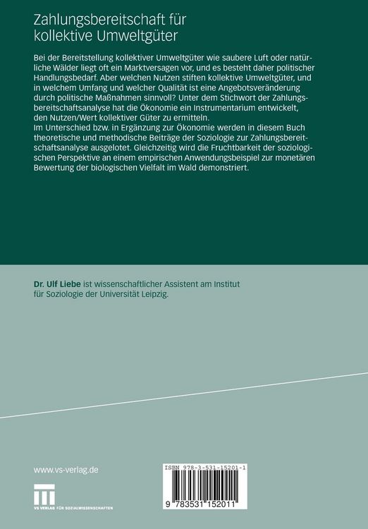 Produktbild: Zahlungsbereitschaft f&uuml;r kollektive Umweltg&uuml;ter