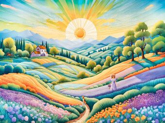 Produktbild: CALVENDO Puzzle Farbige H&uuml;gellandschaft bei Sonnenaufgang | 1000 Teile Lege-Gr&ouml;&szlig;e 64x48cm Foto-Puzzle f&uuml;r gl&uuml;ckliche Stunden