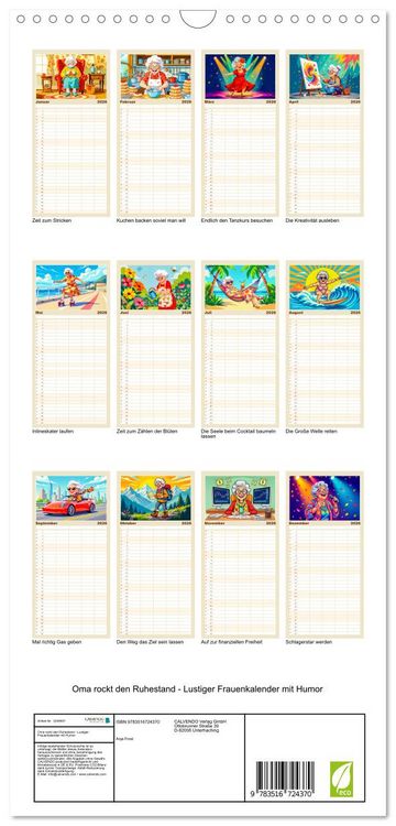 Produktbild: Familienplaner 2026 - Oma rockt den Ruhestand - Lustiger Frauenkalender mit Humor mit 5 Spalten (Wandkalender, 21 x 45 cm) CALVENDO