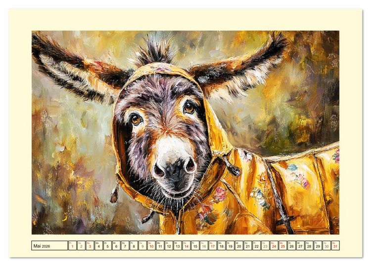 Produktbild: Charmante Langohren. Bezaubernde Eselportr&auml;ts in &Ouml;loptik (Tischkalender 2026 DIN A5 quer), CALVENDO Monatskalender