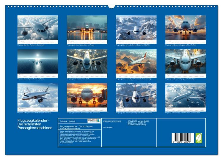 Produktbild: Flugzeugkalender - Die sch&ouml;nsten Passagiermaschinen (hochwertiger Premium Wandkalender 2026 DIN A2 quer), Kunstdruck in Hochglanz