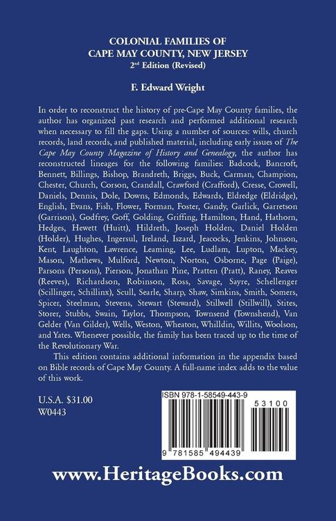 Produktbild: Colonial Families of Cape May County, New Jersey 2nd Edition (Revised)