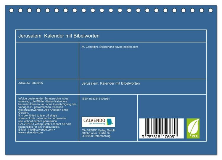 Produktbild: Jerusalem. Kalender mit Bibelworten (Tischkalender 2026 DIN A5 quer), CALVENDO Monatskalender