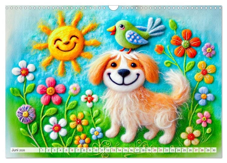 Produktbild: Niedliche Filzhunde - Liebevolle Ideen aus Filz und Wolle (Wandkalender 2026 DIN A3 quer), CALVENDO Monatskalender