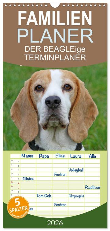 Produktbild: Familienplaner 2026 - DER BEAGLEige TERMINPLANER mit 5 Spalten (Wandkalender, 21 x 45 cm) CALVENDO
