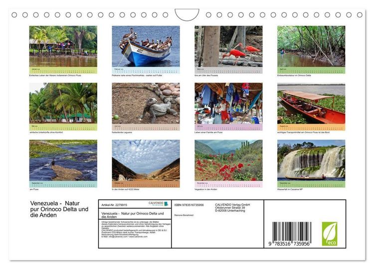 Produktbild: Venezuela - Natur pur Orinoco Delta und die Anden (Wandkalender 2026 DIN A4 quer), CALVENDO Monatskalender