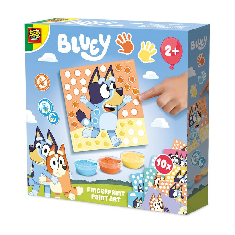 Produktbild: SES Creative Malset Bluey Fingerabdruck Kunstwerk mit 10 Vorlagen 3x45ml