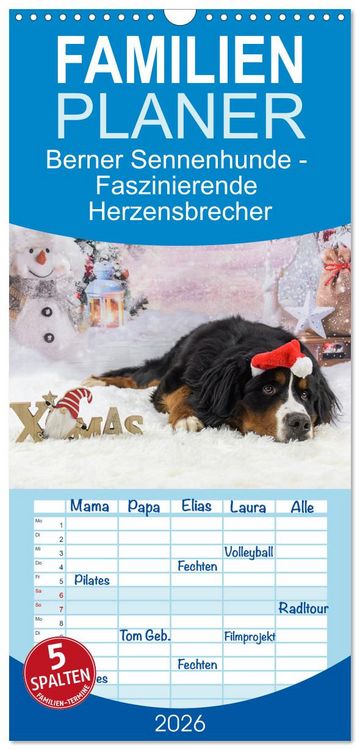 Produktbild: Familienplaner 2026 - Berner Sennenhunde - Faszinierende Herzensbrecher mit 5 Spalten (Wandkalender, 21 x 45 cm) CALVENDO