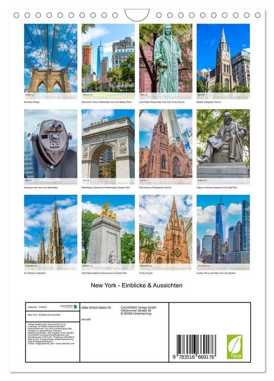 Produktbild: New York - Einblicke & Aussichten (Wandkalender 2026 DIN A4 hoch), CALVENDO Monatskalender