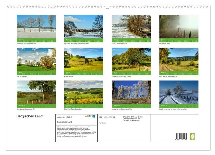 Produktbild: Bergisches Land (Wandkalender 2026 DIN A2 quer), CALVENDO Monatskalender