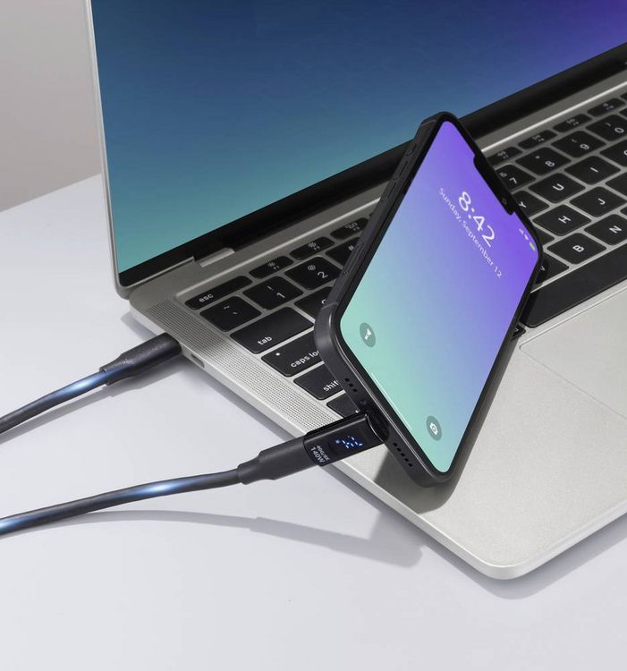 Produktbild: Renkforce USB4&reg; Adapter [1x USB-C&reg; Stecker - 1x USB-C&reg; Buchse] USB4&reg; L-Type Male to Female Charging Adapter, 8K, 140W, 40 Gpbs LED-Display Laden