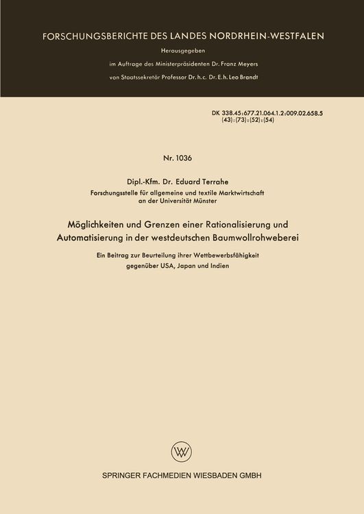 Produktbild: M&ouml;glichkeiten und Grenzen einer Rationalisierung und Automatisierung in der westdeutschen Baumwollrohweberei