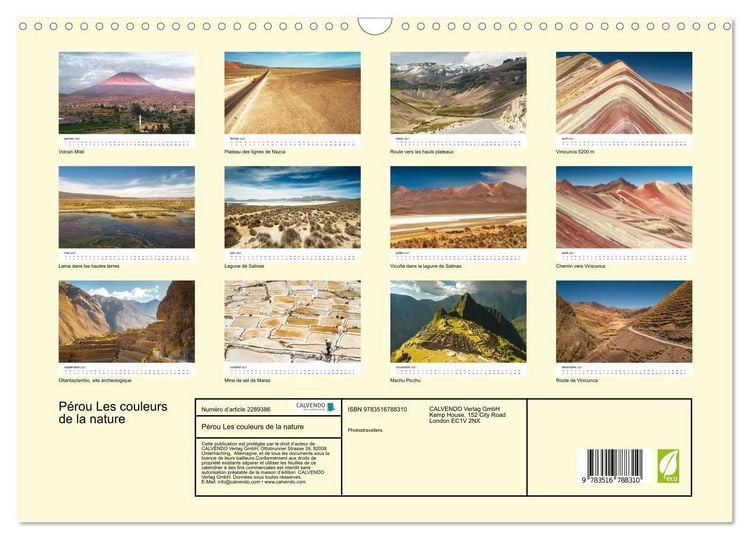 Produktbild: P&eacute;rou Les couleurs de la nature (Calendrier mural 2027 DIN A3 vertical), CALVENDO calendrier mensuel