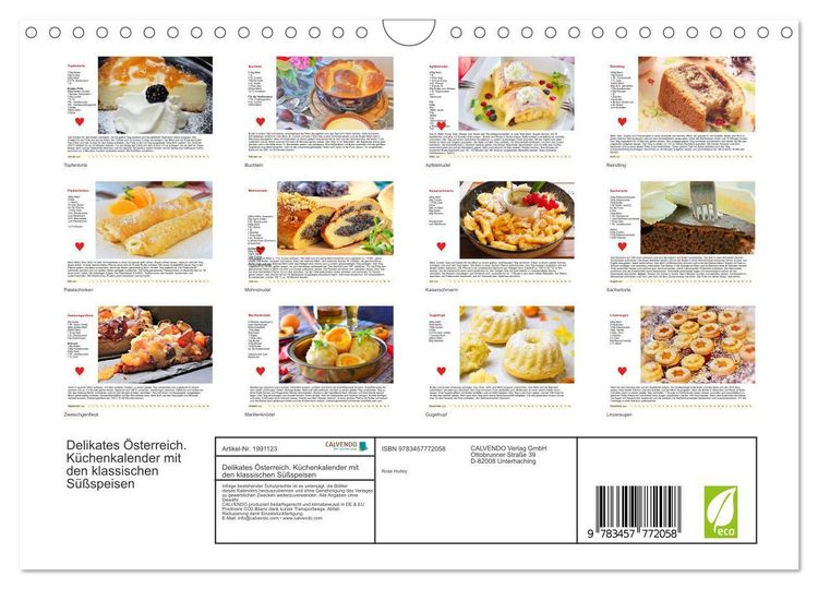 Produktbild: Delikates &Ouml;sterreich. K&uuml;chenkalender mit den klassischen S&uuml;&szlig;speisen (Wandkalender 2026 DIN A4 quer), CALVENDO Monatskalender