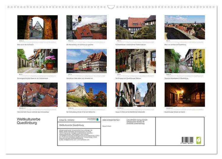 Produktbild: Weltkulturerbe Quedlinburg (Wandkalender 2026 DIN A2 quer), CALVENDO Monatskalender