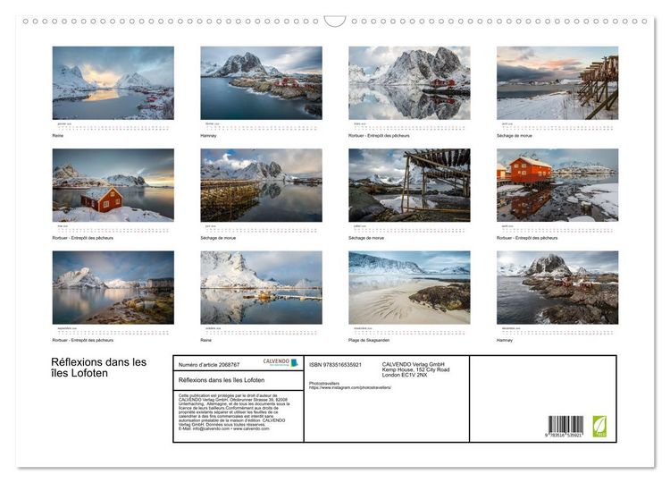 Produktbild: R&eacute;flexions dans les &icirc;les Lofoten (Calendrier mural 2026 DIN A2 vertical), CALVENDO calendrier mensuel