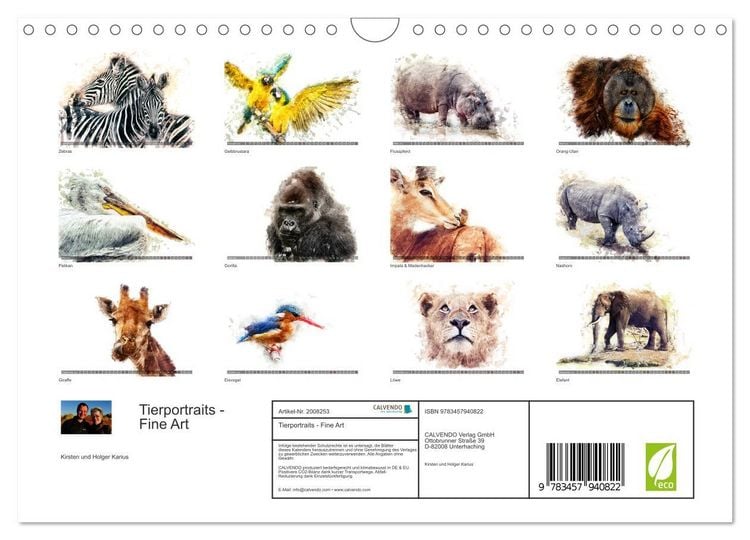 Produktbild: Tierportraits - Fine Art (Wandkalender 2026 DIN A4 quer), CALVENDO Monatskalender
