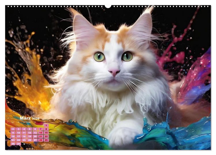 Produktbild: Splash - Katzen im Farbrausch (hochwertiger Premium Wandkalender 2026 DIN A2 quer), Kunstdruck in Hochglanz