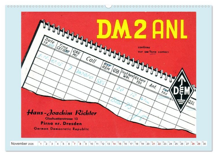 Produktbild: Amateurfunk in der DDR - Historische QSL-Karten (Wandkalender 2026 DIN A2 quer), CALVENDO Monatskalender