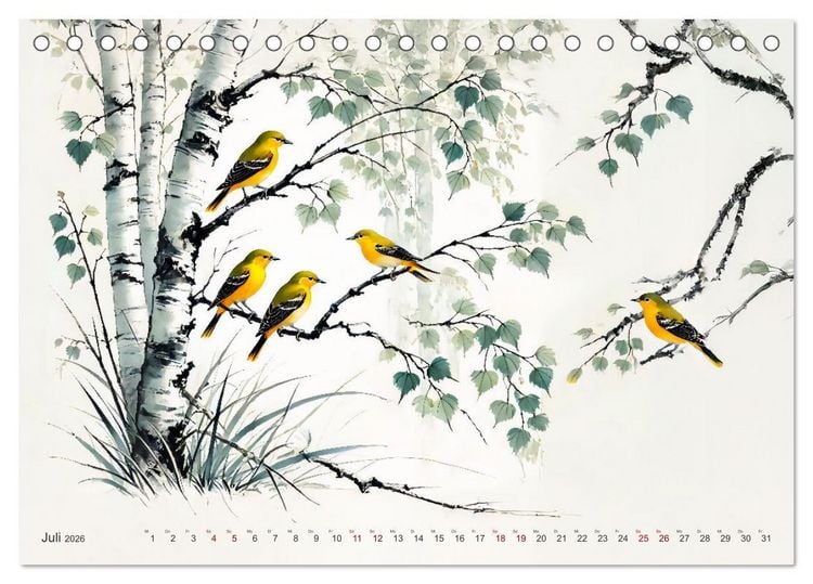 Produktbild: Federleicht - Vogelwelt im Stile asiatischer Tuschmalerei (Tischkalender 2026 DIN A5 quer), CALVENDO Monatskalender