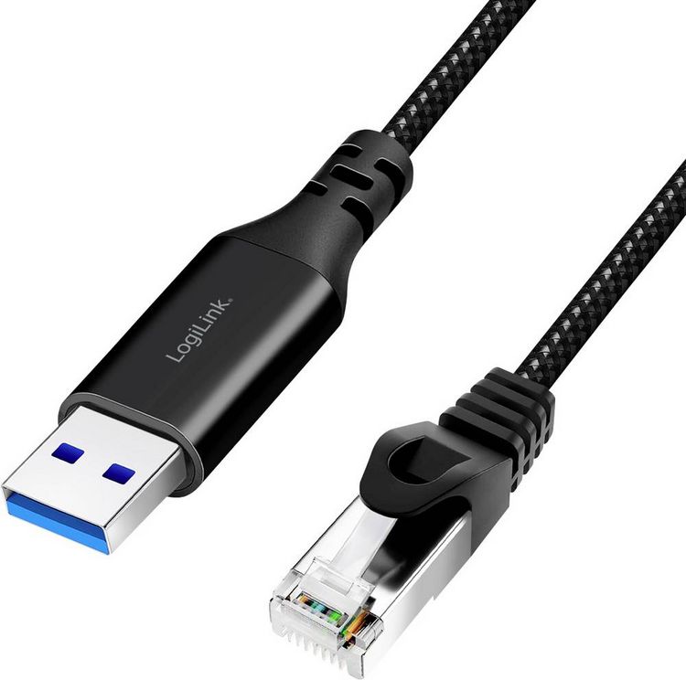 Produktbild: LogiLink USB 3.2 Gen 1 (USB 3.0) Adapterkabel [1x USB 3.2 Gen 1 Stecker A (USB 3.0) - 1x RJ45-Stecker 8p8c] CU0404 5.00 m
