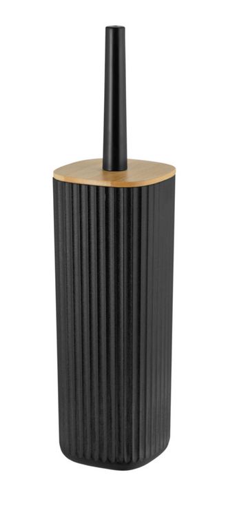 Produktbild: WC-Garnitur Mod. Rotello Schwarz, mit Bambus-Deckel und Rillenstruktur
