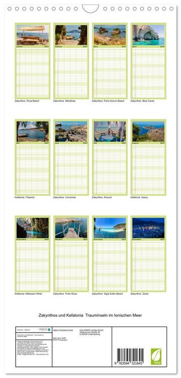 Produktbild: Familienplaner 2027 - Zakynthos und Kefalonia Trauminseln im Ionischen Meer mit 5 Spalten (Wandkalender, 21 x 45 cm) CALVENDO