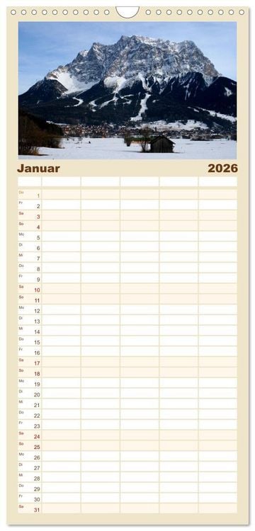 Produktbild: Familienplaner 2026 - Berge und Seen rund um die Zugspitze mit 5 Spalten (Wandkalender, 21 x 45 cm) CALVENDO
