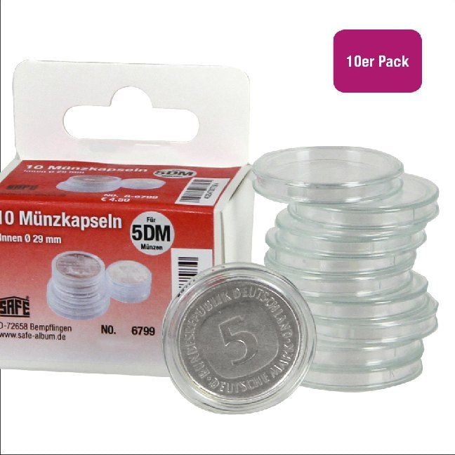 Produktbild: M&uuml;nzkapseln Durchmesser 29 mm, f&uuml;r Format 5-DM-M&uuml;nzen, 10 St&uuml;ck