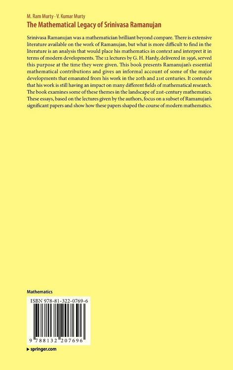 Produktbild: The Mathematical Legacy of Srinivasa Ramanujan