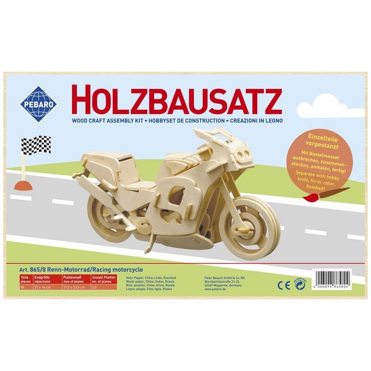 Produktbild: PEBARO 865/8 - Holzbausatz Renn-Motorrad, 86 Teile, Holzkonstruktion zum Zusammenstecken