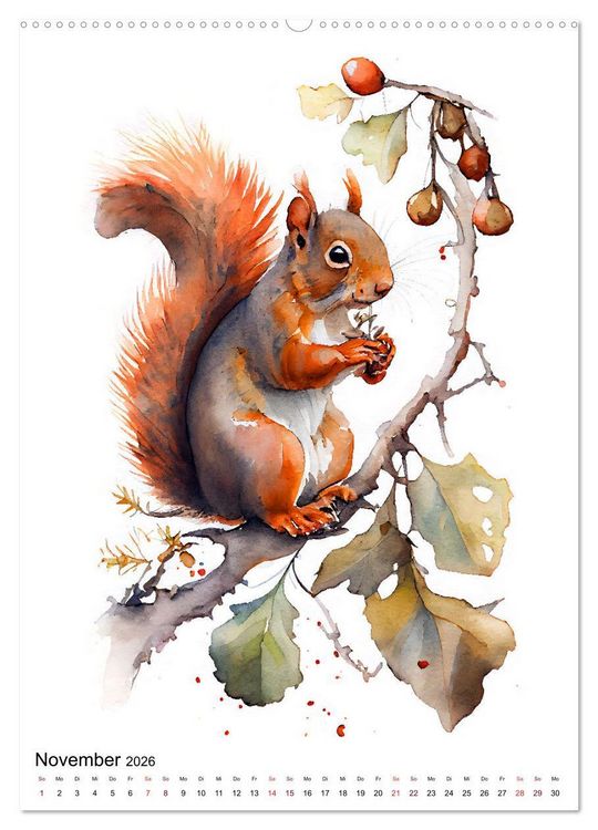 Produktbild: Waldtiere in Aquarell - Heimische Tierarten (Wandkalender 2026 DIN A2 hoch), CALVENDO Monatskalender