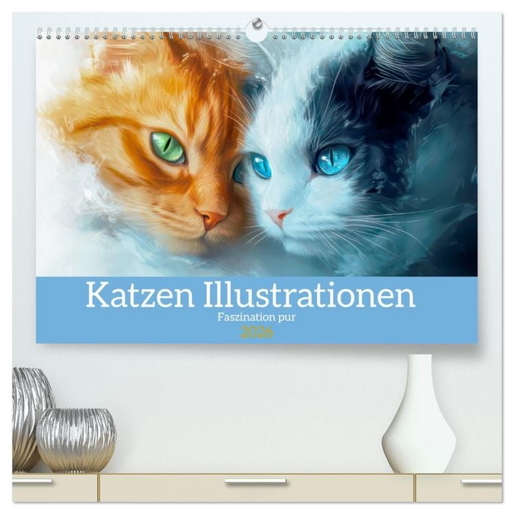 Produktbild: Katzen Illustrationen - Faszination pur (hochwertiger Premium Wandkalender 2026 DIN A2 quer), Kunstdruck in Hochglanz