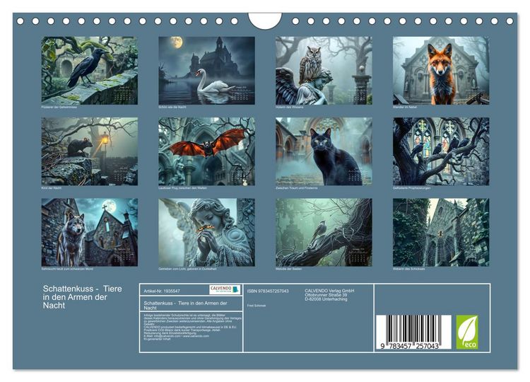 Produktbild: Schattenkuss - Tiere in den Armen der Nacht (Wandkalender 2026 DIN A4 quer), CALVENDO Monatskalender