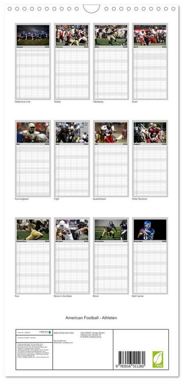Produktbild: Familienplaner 2026 - American Football - Athleten mit 5 Spalten (Wandkalender, 21 x 45 cm) CALVENDO