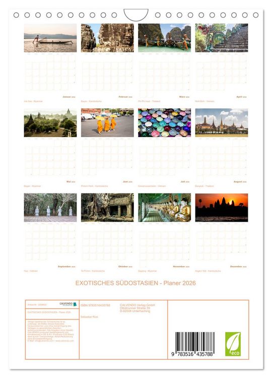 Produktbild: EXOTISCHES S&Uuml;DOSTASIEN - Planer 2026 (Wandkalender 2026 DIN A4 hoch), CALVENDO Monatskalender