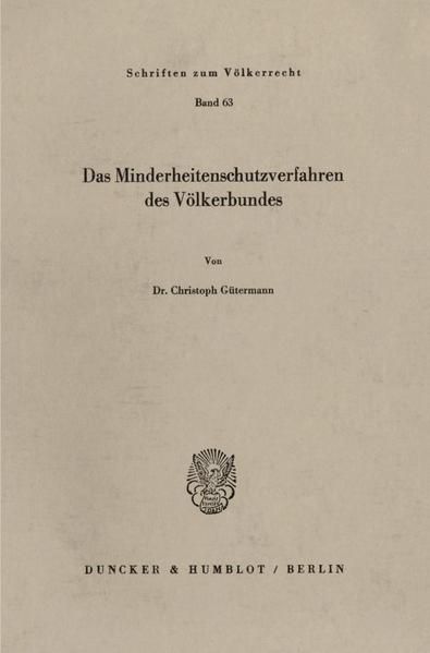 Produktbild: Das Minderheitenschutzverfahren des V&ouml;lkerbundes.