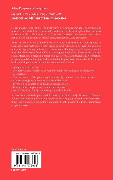 Produktbild: Biosocial Foundations of Family Processes