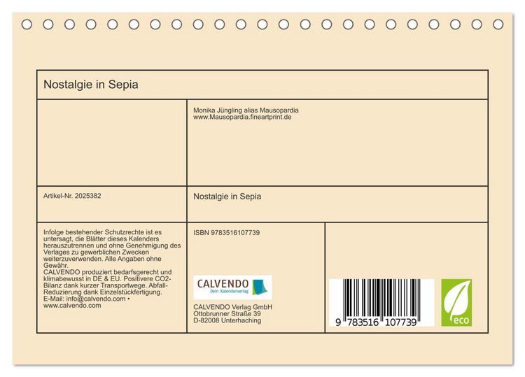 Produktbild: Nostalgie in Sepia (Tischkalender 2026 DIN A5 quer), CALVENDO Monatskalender